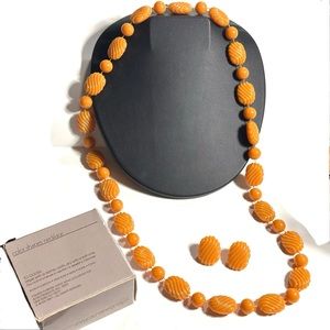 Vintage Avon Color Shapes Grooved Lucite Caramel Shade Necklace and Earrings Set